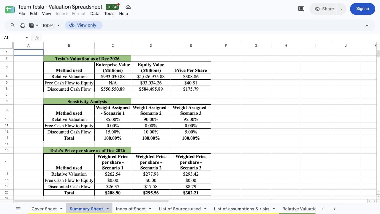 Tesla Valuation Model case study interface preview